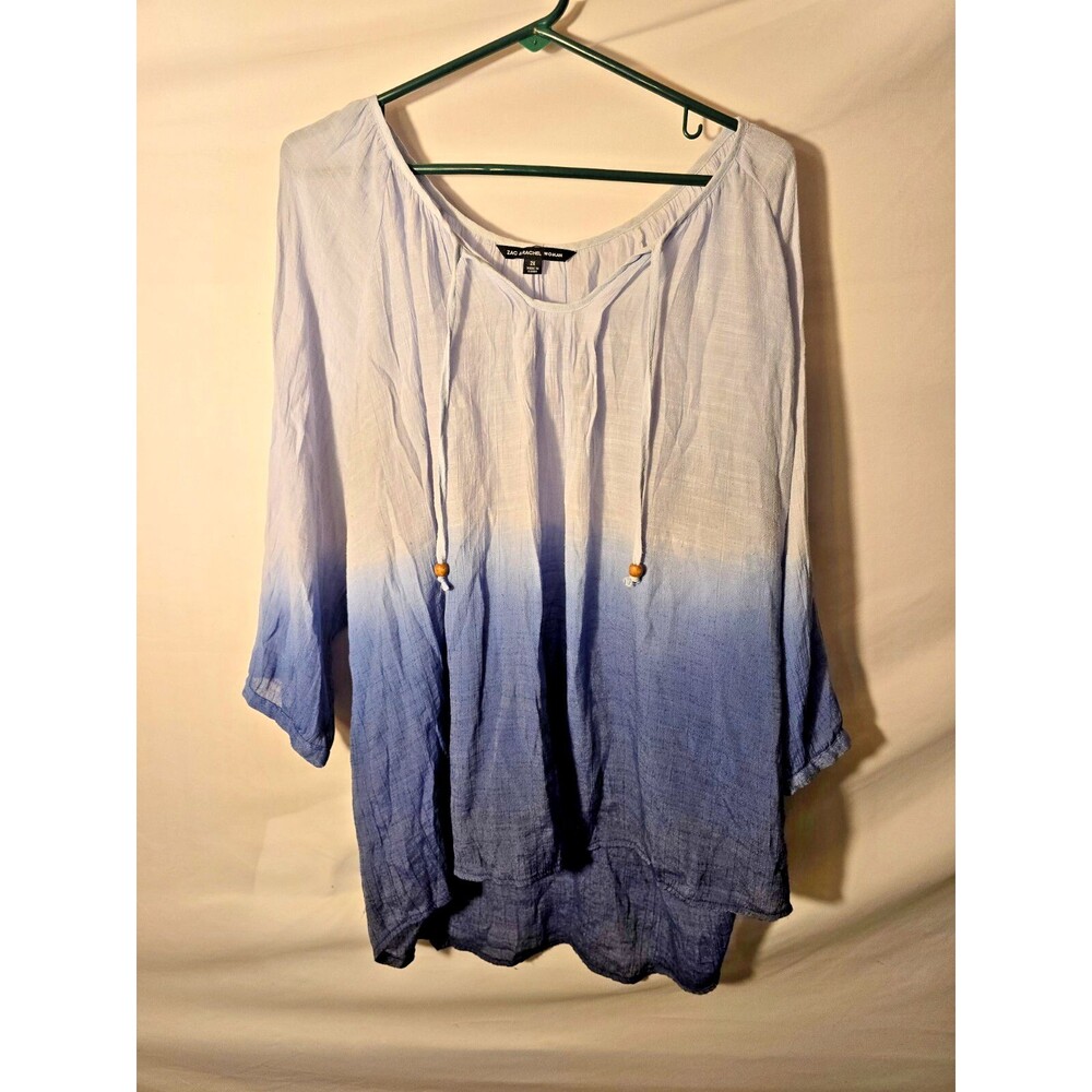 Zac & Rachel Blue Umbre Shirt Blouse Top Womens Plus Size 2X Romantic Boho